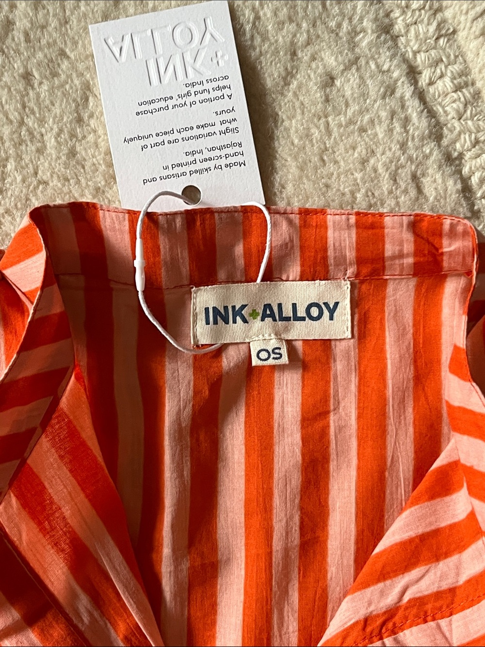 INK AND ALLOY Margot Striped Kaftan In Coral And Blush - Picture 4 of 9